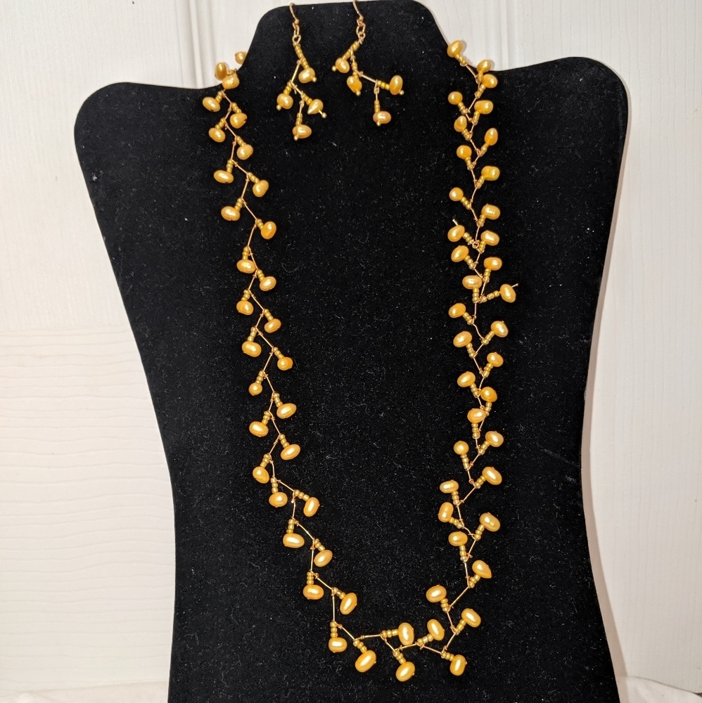 River Pearl long necklace and earring set handmade